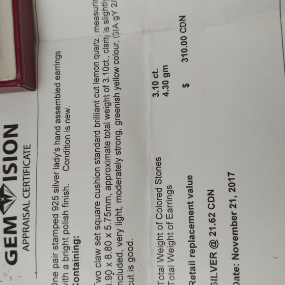 PAIR OF STERLING SILVER EARRINGS WITH GENUINE LEMON CUT QUARTZ STONES - Picture 3 of 3